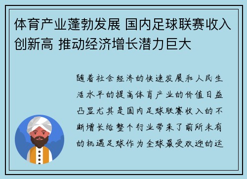 体育产业蓬勃发展 国内足球联赛收入创新高 推动经济增长潜力巨大